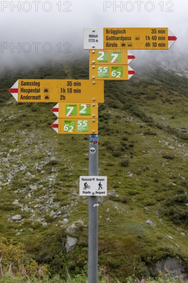 Signpost at Mätteli, ascent to the Gotthard Pass, Uri, Switzerland