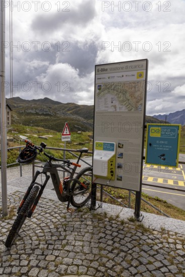 E-bike charging station at the Gotthard Hospice at the top of the pass, Gottardo, Ticino, Switzerland