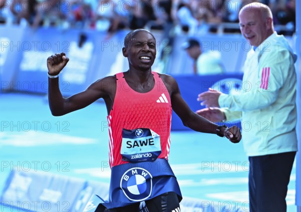 Sabastian Sawe wins the Berlin Marathon in a time of 2:02:16 hours at the Berlin Marathon 2025
