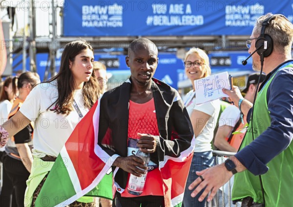 Sabastian Sawe wins the Berlin Marathon in a time of 2:02:16 hours at the Berlin Marathon 2025