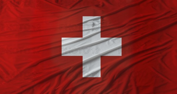 Swiss flag waving. Flag of Switzerland with cloth texture
