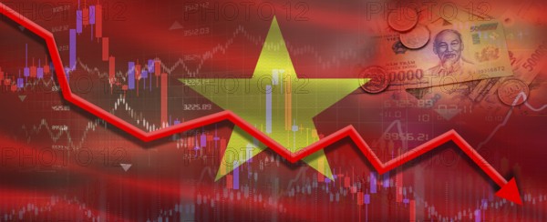 Vietnam financial crisis on economic graph. Financial fall of Vietnam on economy market