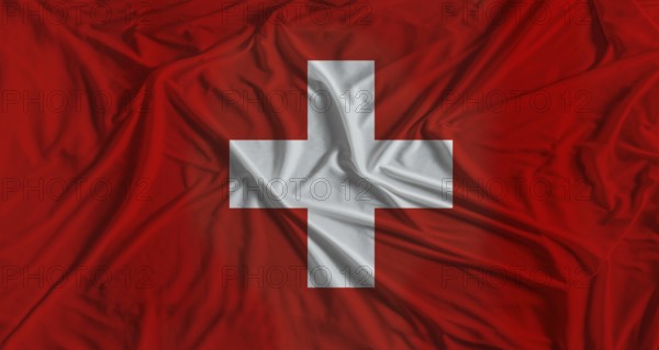 Swiss flag with fabric texture background. National flag of Switzerland