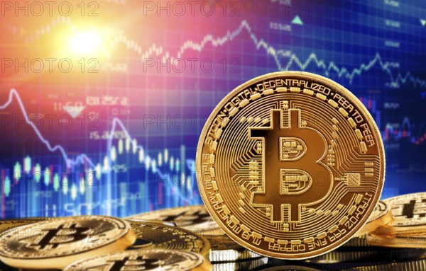 Investors in cryptocurrency and Blockchain Technology in market chart, Concept. Bitcoin on financial market charts in the background