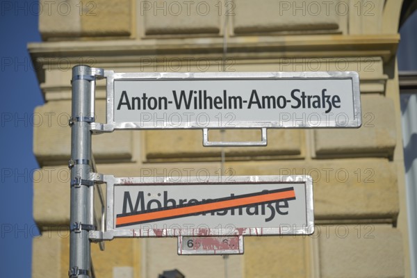 Street sign Anton-Wilhelm-Amo-Straße, formerly Mohrenstraße, Mitte, Berlin, Germany