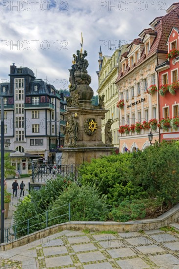 Trinity Column from 1716, Old Town, spa, healing spring, health, mineral, mineral water, illness, Karlovy Vary, Bohemia, Czech Republic