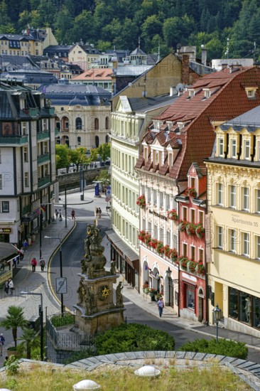 Trinity Column from 1716, Old Town, spa, healing spring, health, mineral, mineral water, illness, Karlovy Vary, Bohemia, Czech Republic