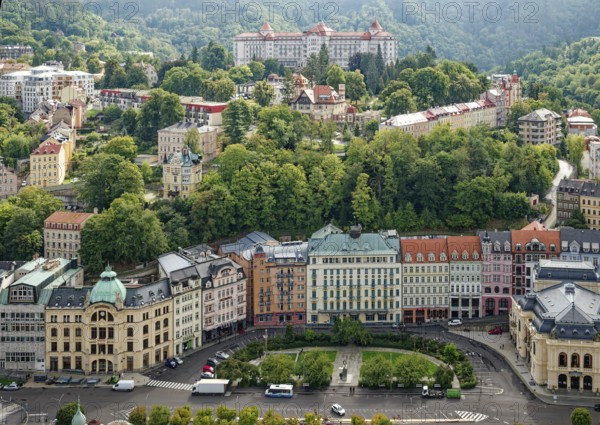 Luxury Hotel Imperial and view of the town, spa, healing spring, health, mineral, mineral water, illness, Karlovy Vary, Bohemia, Czech Republic