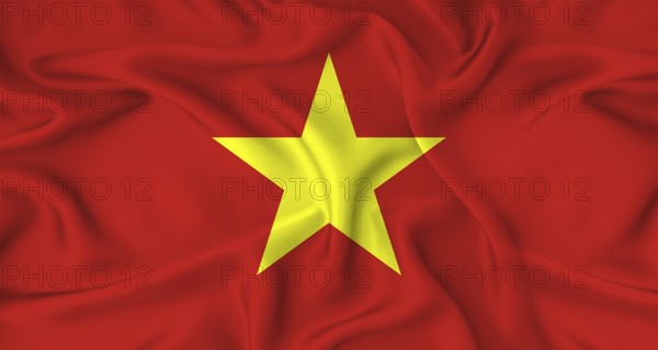Realistic Vietnam flag waving. Close up of flag of Vietnam with cloth texture