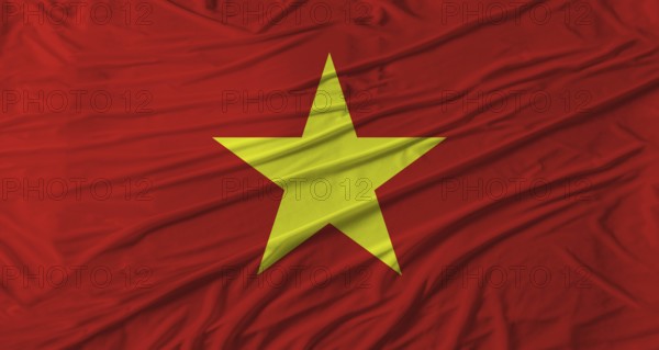 Vietnamese flag waving. Flag of Vietnam with cloth texture