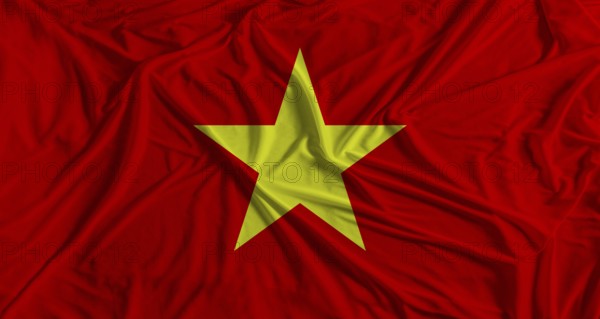 Vietnamese flag with fabric texture background. National flag of Vietnam