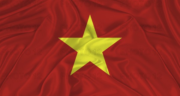 Flag of Vietnam with cloth texture. Close up of Vietnam flag waving