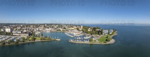 Harbour area, ferry port, yacht harbour, marina of Romanshorn with Seepark, aerial view, panorama, Lake Constance, Canton Thurgau, Switzerland
