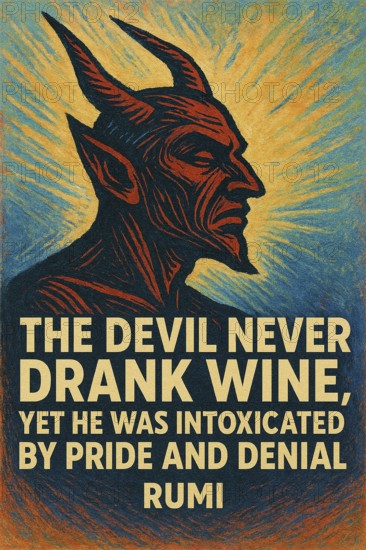 Metaphoric sufi poster revealing how pride blinds the soul and blocks spiritual truth, AI generated