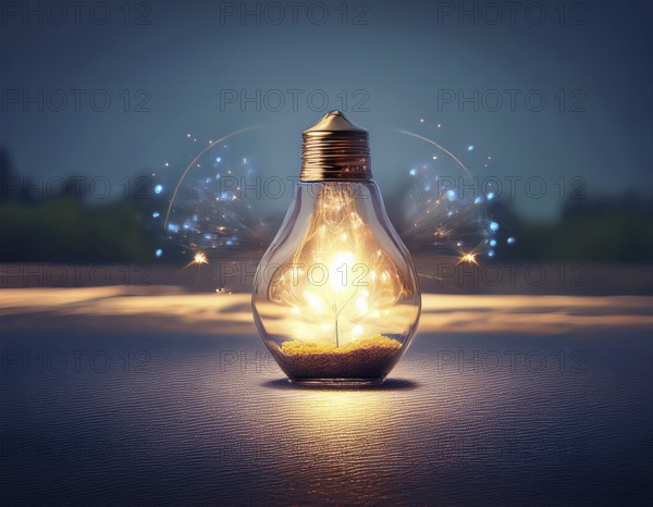 Light bulb with industry network, mind, analysis solution . Creative concept with a light bulb, AI generated