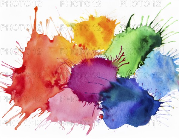 Bright watercolor art showcasing vibrant hues blending with artistic paint splashes, perfect for creative and artistic themes, AI generated