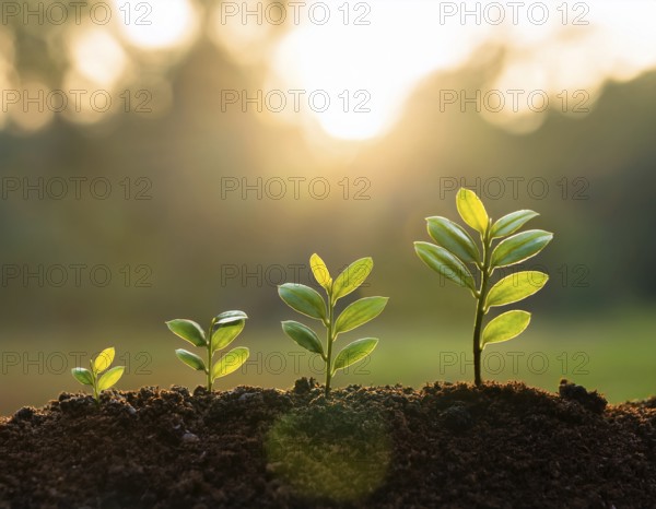 Growing Plant Sequence - a seedling grows progressively- metaphor for success or growth, AI generated