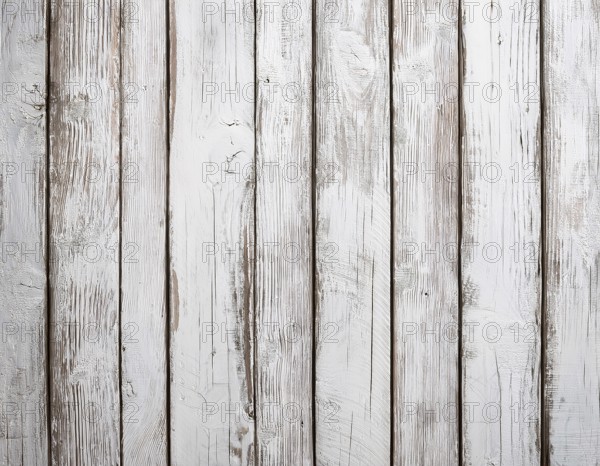 White painted wooden planks featuring a rustic and weathered appearance, showcasing natural grain patterns and knots, AI generated