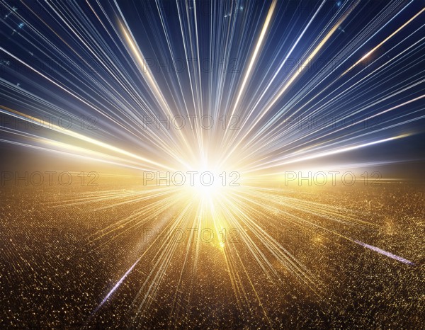 Dynamic beams of light radiating outward from a central luminous point, symbolizing energy, connection, and speed, on a dark, cosmic background creating a vibrant and futuristic visual, AI generated