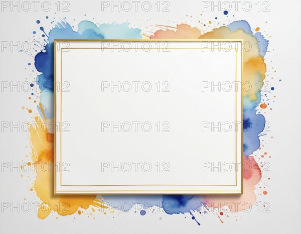 Watercolor splash with framed blank center, a modern art print for creativity, elegance, and versatile design, AI generated