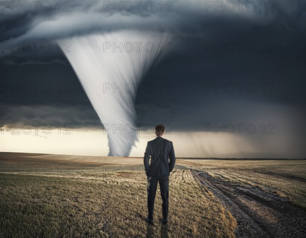 Tornado concept image showing powerful funnel cloud, symbolizing destructive natural forces, extreme weather, and atmospheric danger, AI generated