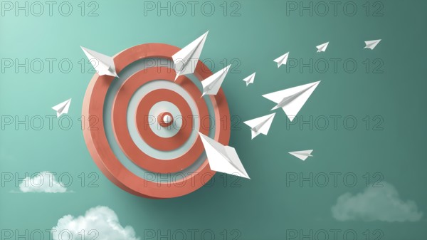 Arrow aiming at target art print, symbolizing focus, precision, and achievement in modern inspirational wall decor, AI generated
