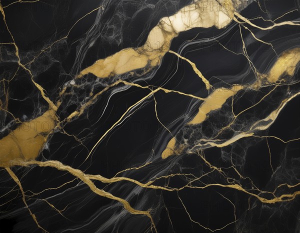 Abstract black marble texture with intricate gold veins and luxurious visual appeal, perfect for backgrounds, design, or decor, showcasing timeless elegance, sophistication, and rich artistic expression, AI generated