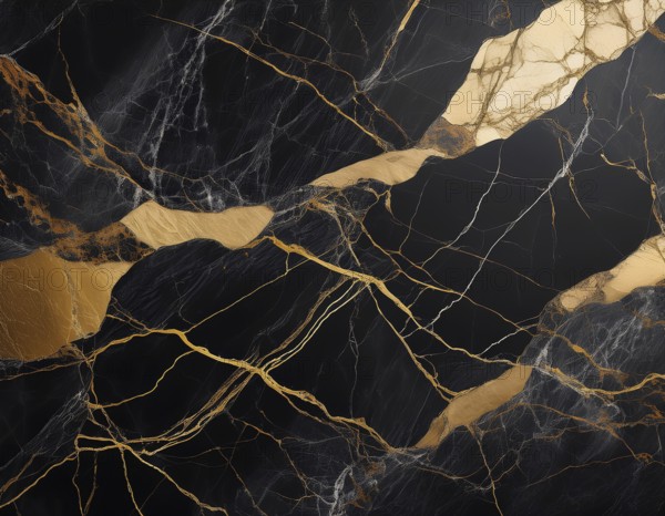 Abstract black marble texture with intricate gold veins and luxurious visual appeal, perfect for backgrounds, design, or decor, showcasing timeless elegance, sophistication, and rich artistic expression, AI generated
