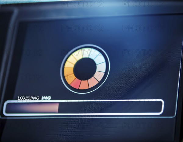 Loading symbol displayed against a dark-textured backdrop. Ideal for technology, progress, or interface illustrations, AI generated