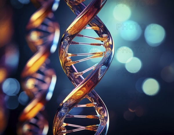 Colorful depiction of a DNA strand, highlighting molecular connections and biology insights, emphasizing innovation and science, AI generated