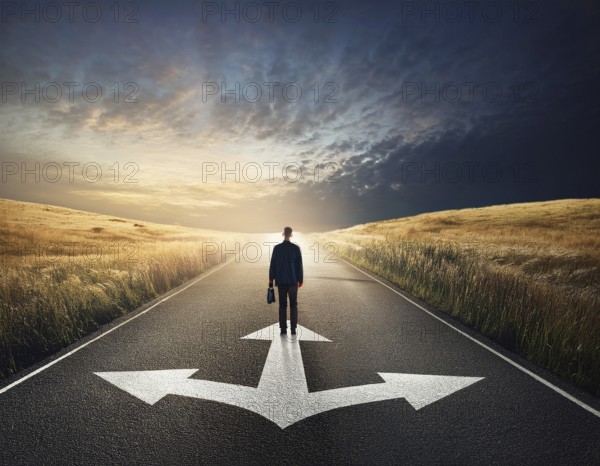 Directional Signpost at Forked Path Illustrating Decision and Choices in Nature, AI generated