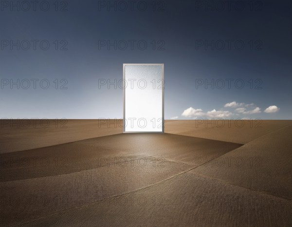 Glowing door is a portal to another world. Mysterious door with glowing light, AI generated