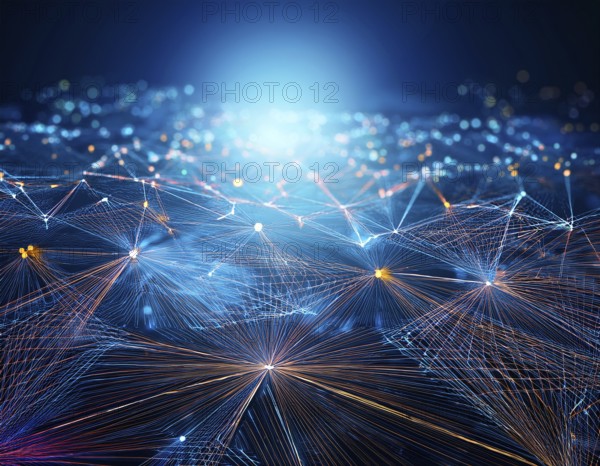 A beautifully designed digital rendering of Earth from space, showcasing glowing city lights connected by network lines, symbolizing global communication and technology connectivity, AI generated