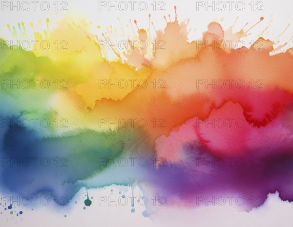 Bright watercolor art showcasing vibrant hues blending with artistic paint splashes, perfect for creative and artistic themes, AI generated