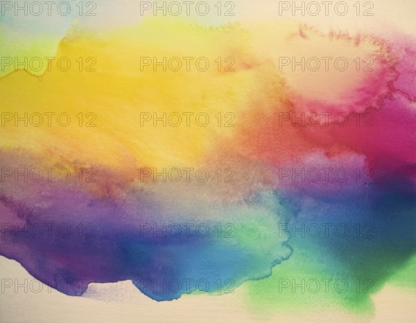 Bright watercolor art showcasing vibrant hues blending with artistic paint splashes, perfect for creative and artistic themes, AI generated
