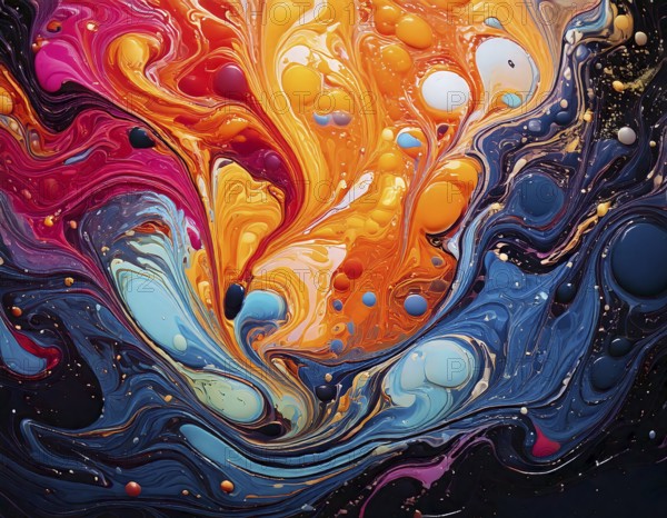 Abstract Marble Waves Acrylic Background. Abstract fluid art with swirling colors and bubbles, creating a dynamic effect, vibrant colors, AI generated