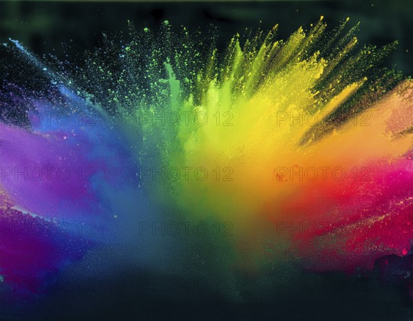 Colorful abstract art depicting a vibrant explosion of rainbow hues on a dark background, evoking creativity and artistic expression, AI generated