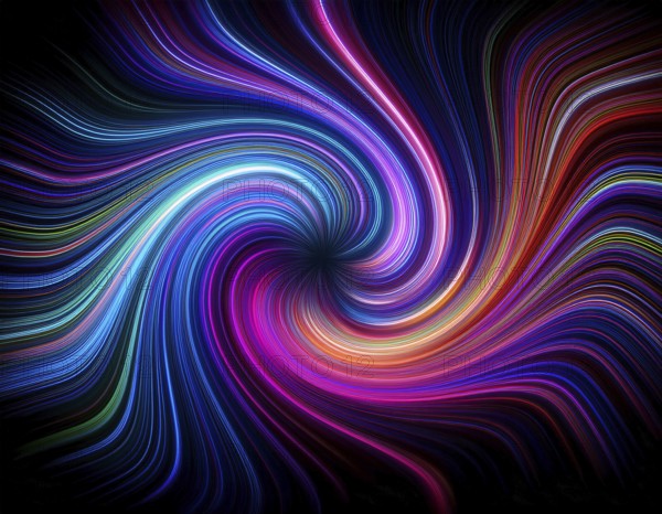 Abstract art depicting vibrant streaks of light forming a swirling vortex against a dark background, evoking a dynamic and energetic visual. Perfect for creative, modern, and futuristic design projects, AI generated