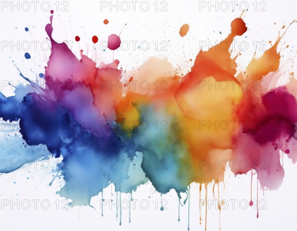 Vivid and colorful watercolor splashes blending into a visually dynamic abstract pattern, AI generated