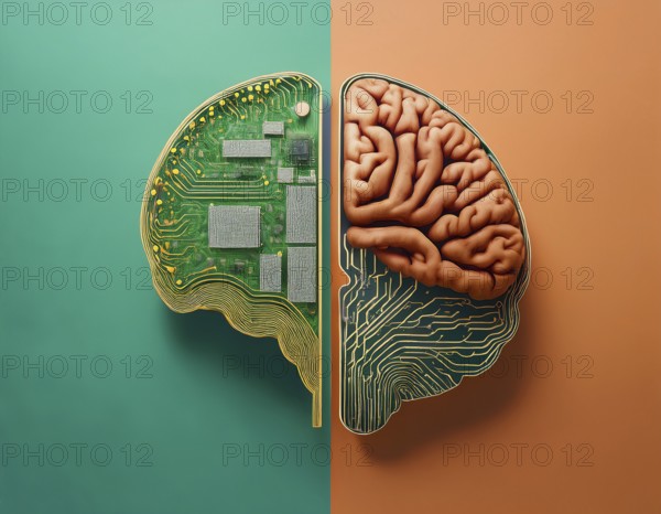 A vibrant depiction of artificial intelligence brain featuring integrated circuit designs, symbolizing advanced technology, machine learning, and innovation concepts in modern computing and AI advancements, AI generated