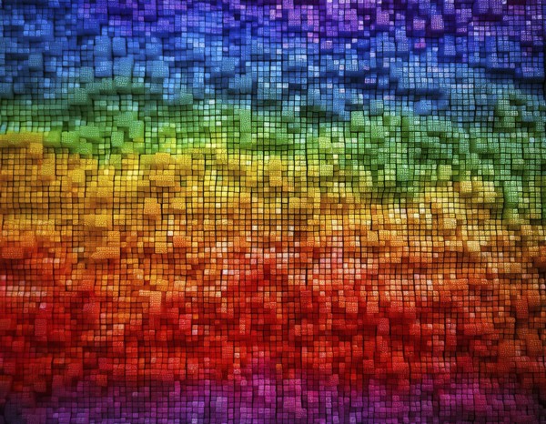 Colorful mosaic design showcasing an abstract gradient pattern with vibrant rainbow hues for visual art and design concepts, AI generated