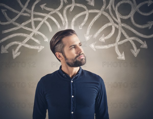 The scene is full of confusion and uncertainty. Mental health, brain disorder, AI generated
