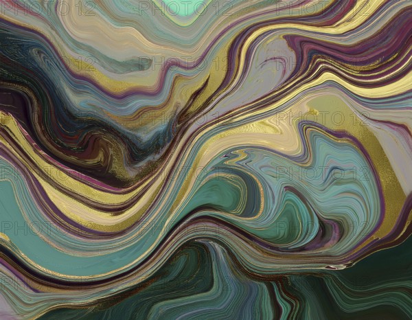 Abstract Marble Waves Acrylic Background. Abstract fluid art with swirling colors and bubbles, creating a dynamic effect, vibrant colors, AI generated