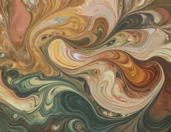 Abstract Marble Waves Acrylic Background. Abstract fluid art with swirling colors and bubbles, creating a dynamic effect, vibrant colors, AI generated