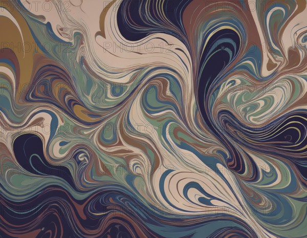 Abstract Marble Waves Acrylic Background. Abstract fluid art with swirling colors and bubbles, creating a dynamic effect, vibrant colors, AI generated