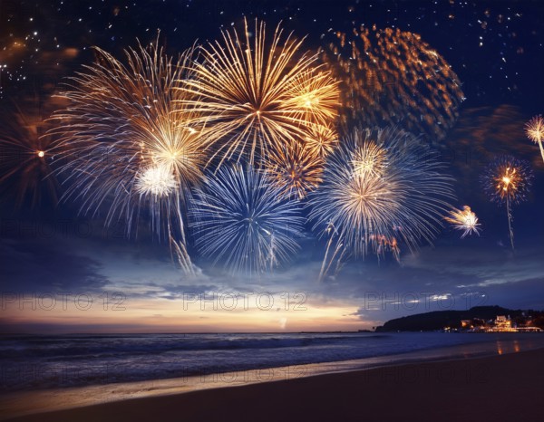 A fireworks display against the night sky, AI generated