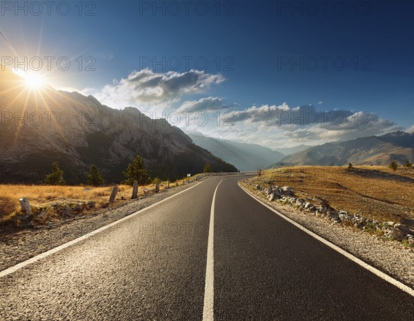 Unexplored road journeys and adventures.Road through the scenic landscape to the destination, AI generated