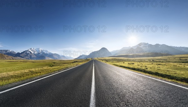 Unexplored road journeys and adventures.Road through the scenic landscape to the destination, AI generated