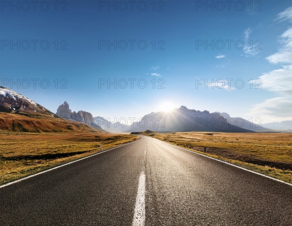 Unexplored road journeys and adventures.Road through the scenic landscape to the destination, AI generated
