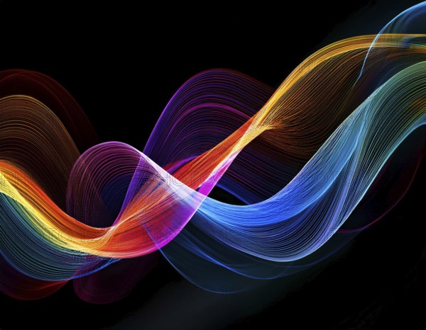 A dynamic graphic with colorful lines that swirl. Design element for technology, science, music or modern concept, AI generated